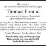 Thomas Freund Krankheit